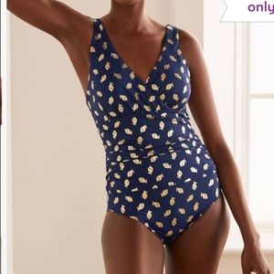 Boden French navy and gold citrus fruit NWT one piece swimsuit